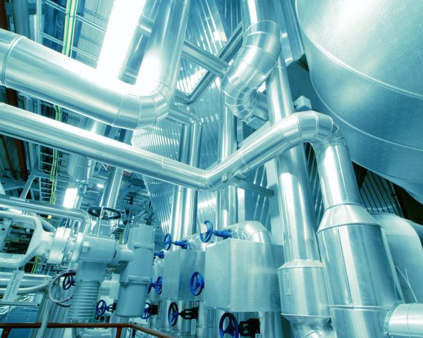 Industrial zone, Steel pipelines in blue tones Industrial zone, Steel pipelines in blue tones